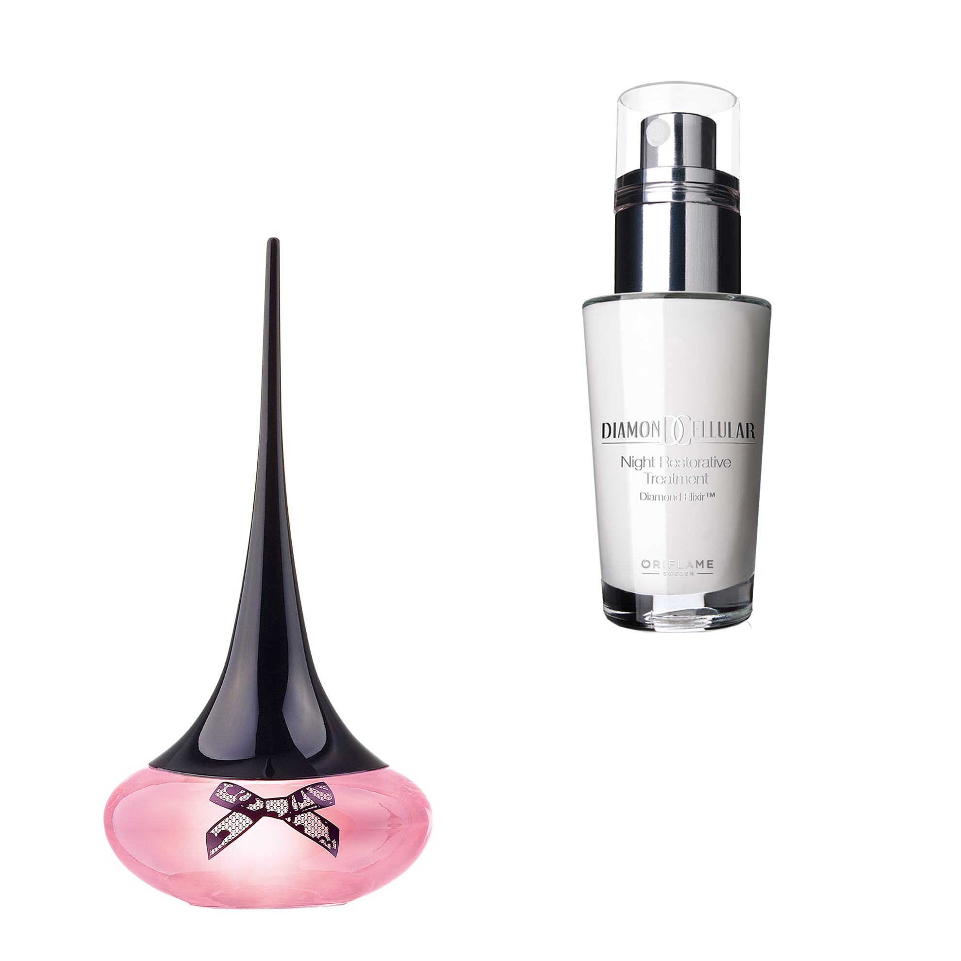 o sticlă de parfum și o sticlă albă cu lichid