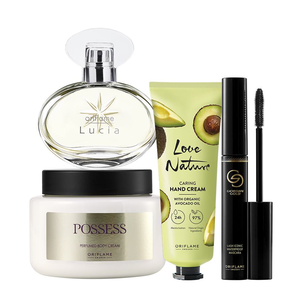 een groep cosmetica op een witte achtergrond