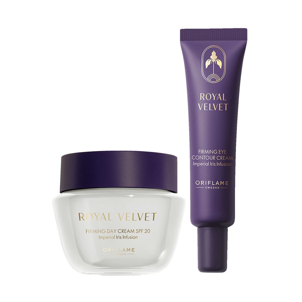 a white and purple container with a tube of cream