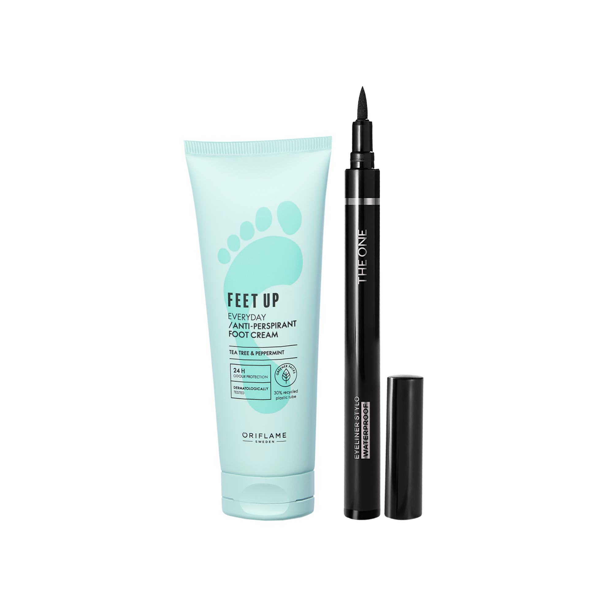 sebuah tabung krim dan eyeliner hitam