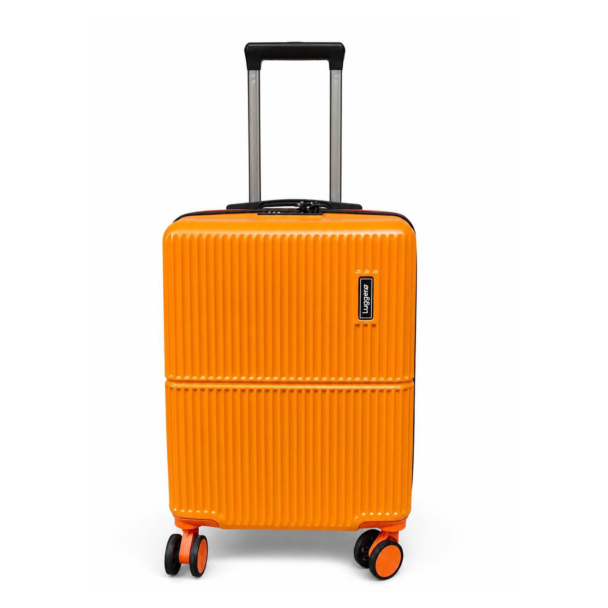 an orange suitcase with wheels