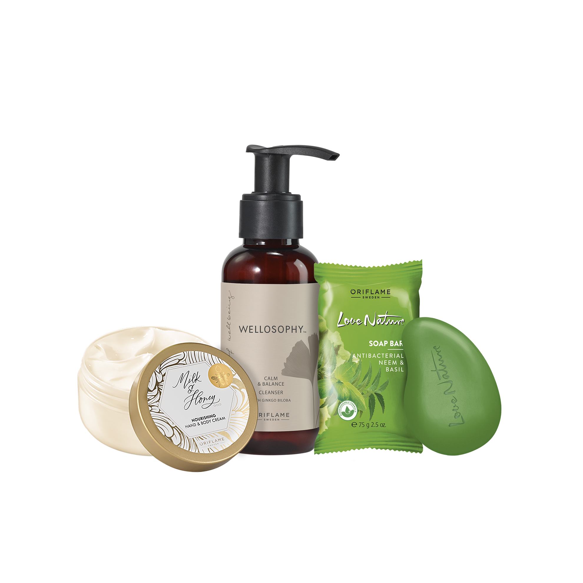 a group of items on a white background