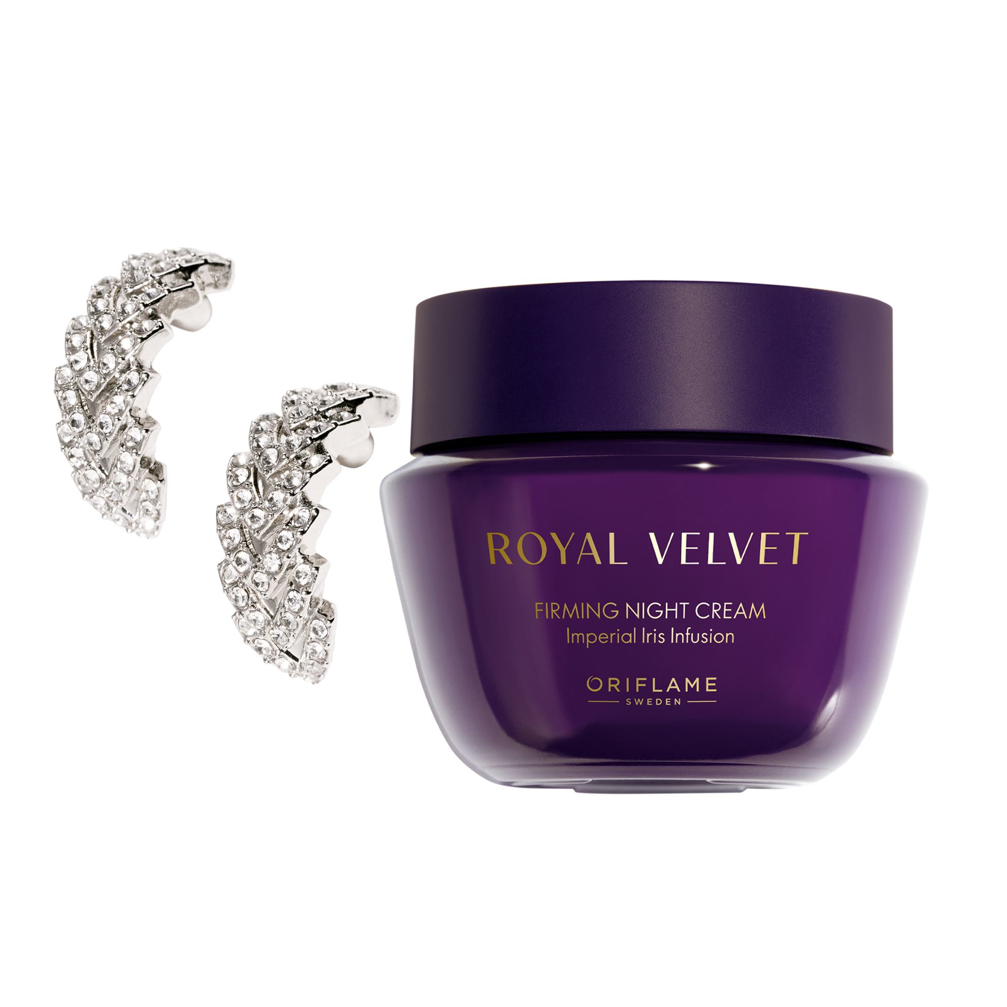 a purple container with a purple lid and silver earrings