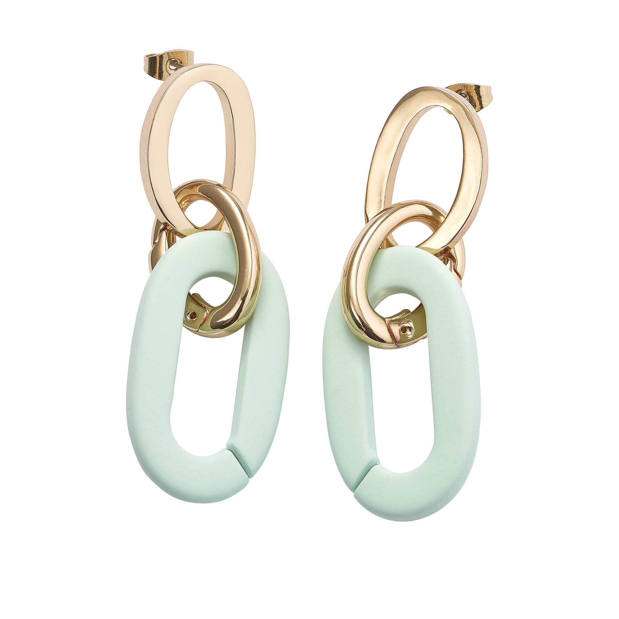 un par de pendientes con un objeto ovalado de color verde claro