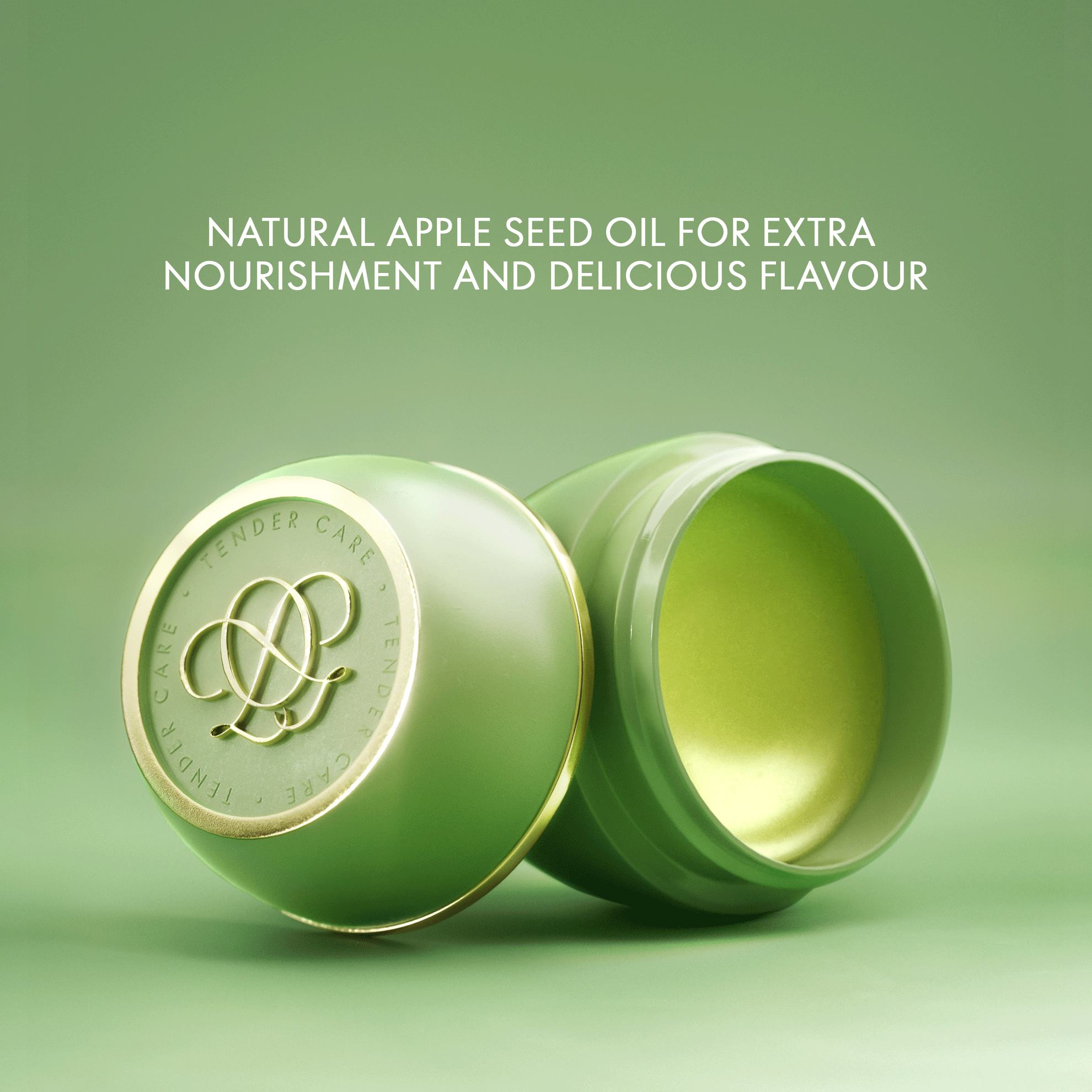 सोने के ढक्कन के साथ एक हरा कंटेनर