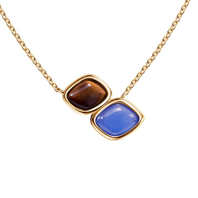 Un collar con dos piedras azules.