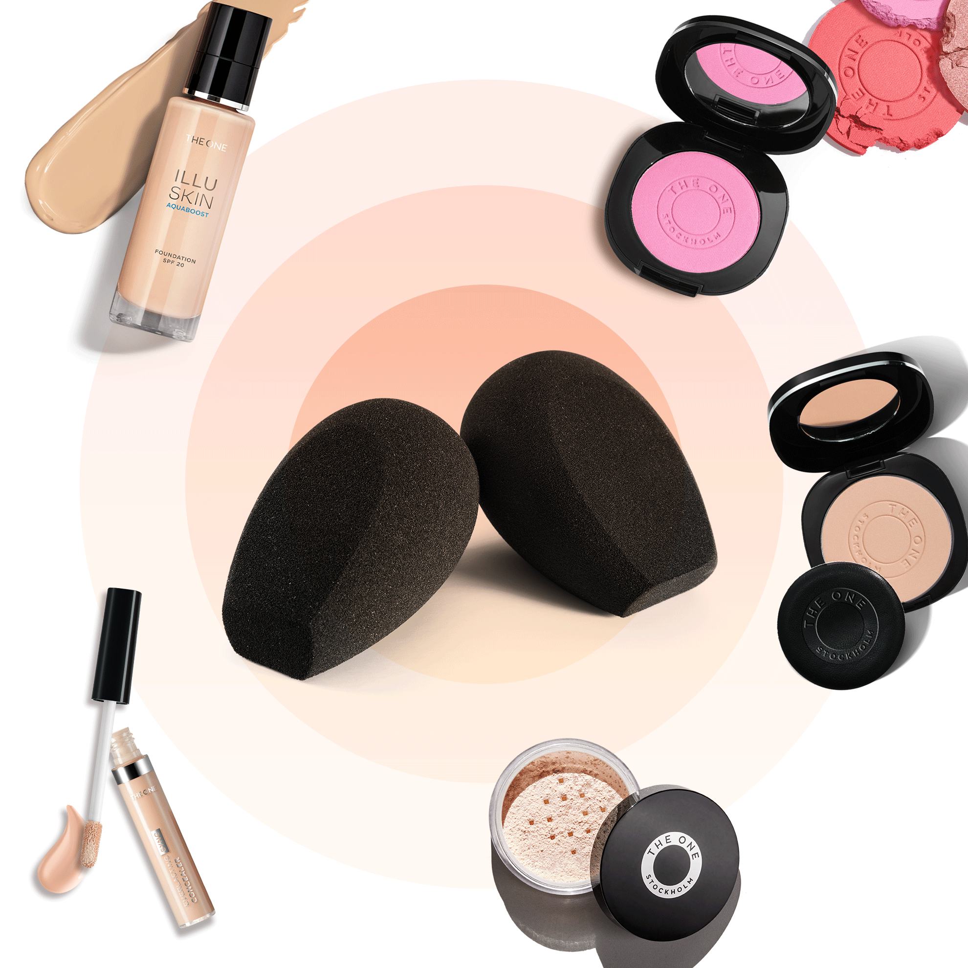 a group of makeup products