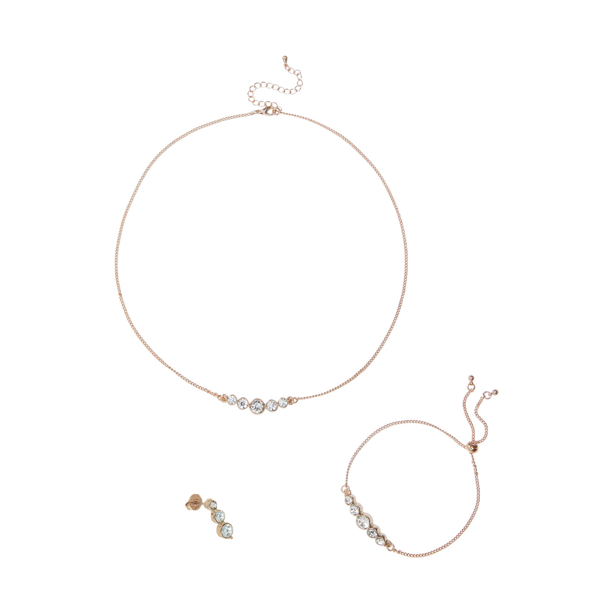 a necklace and earrings on a white background