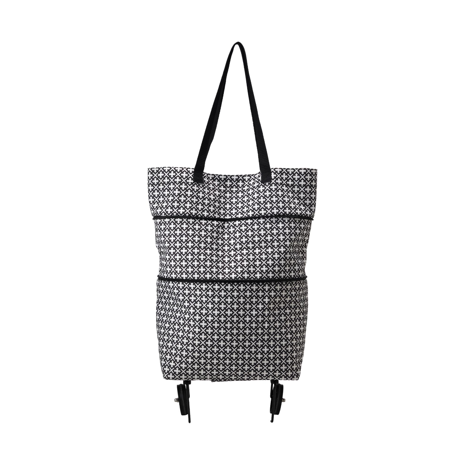 un bolso blanco y negro con ruedas