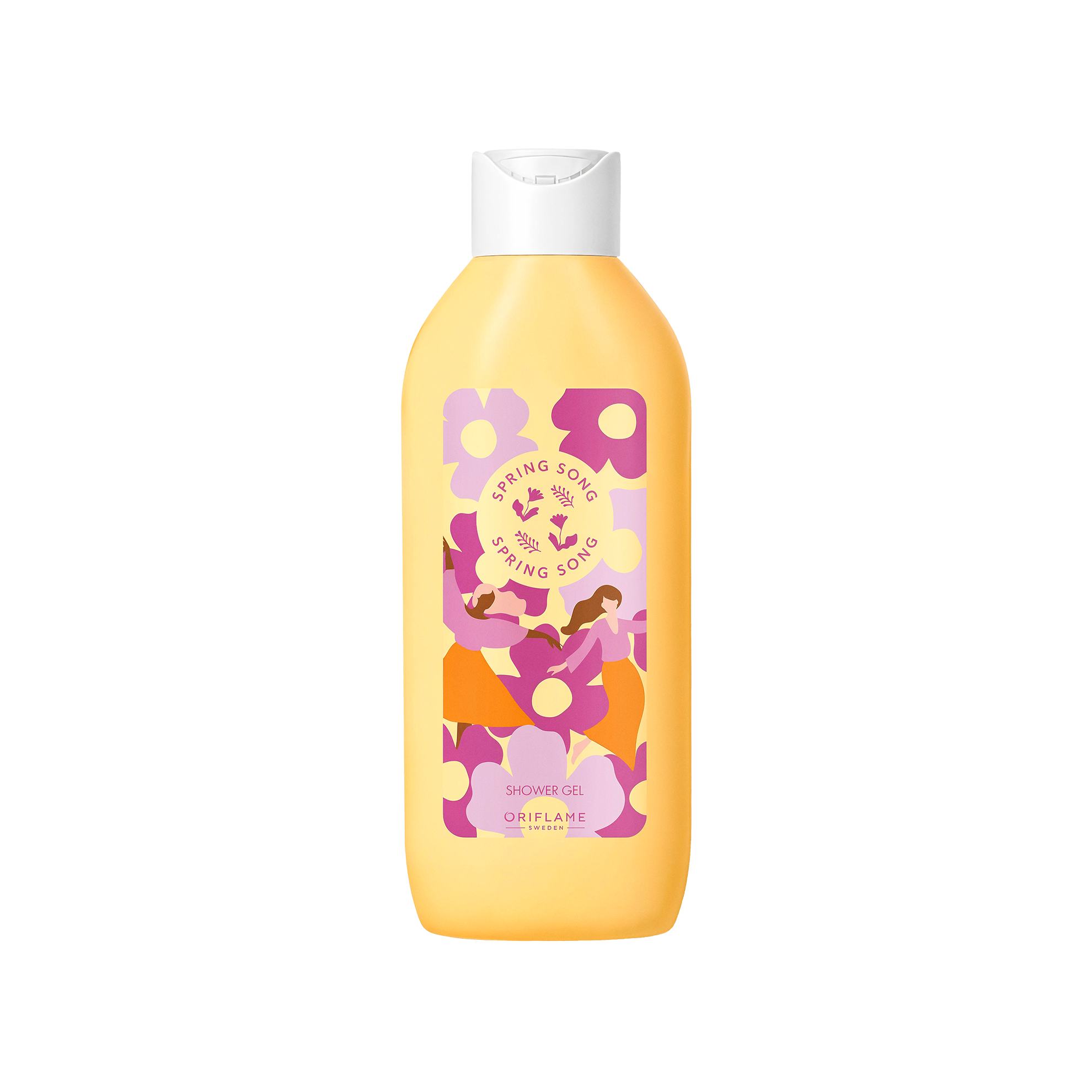 sebotol sampo dengan gambar bunga di atasnya