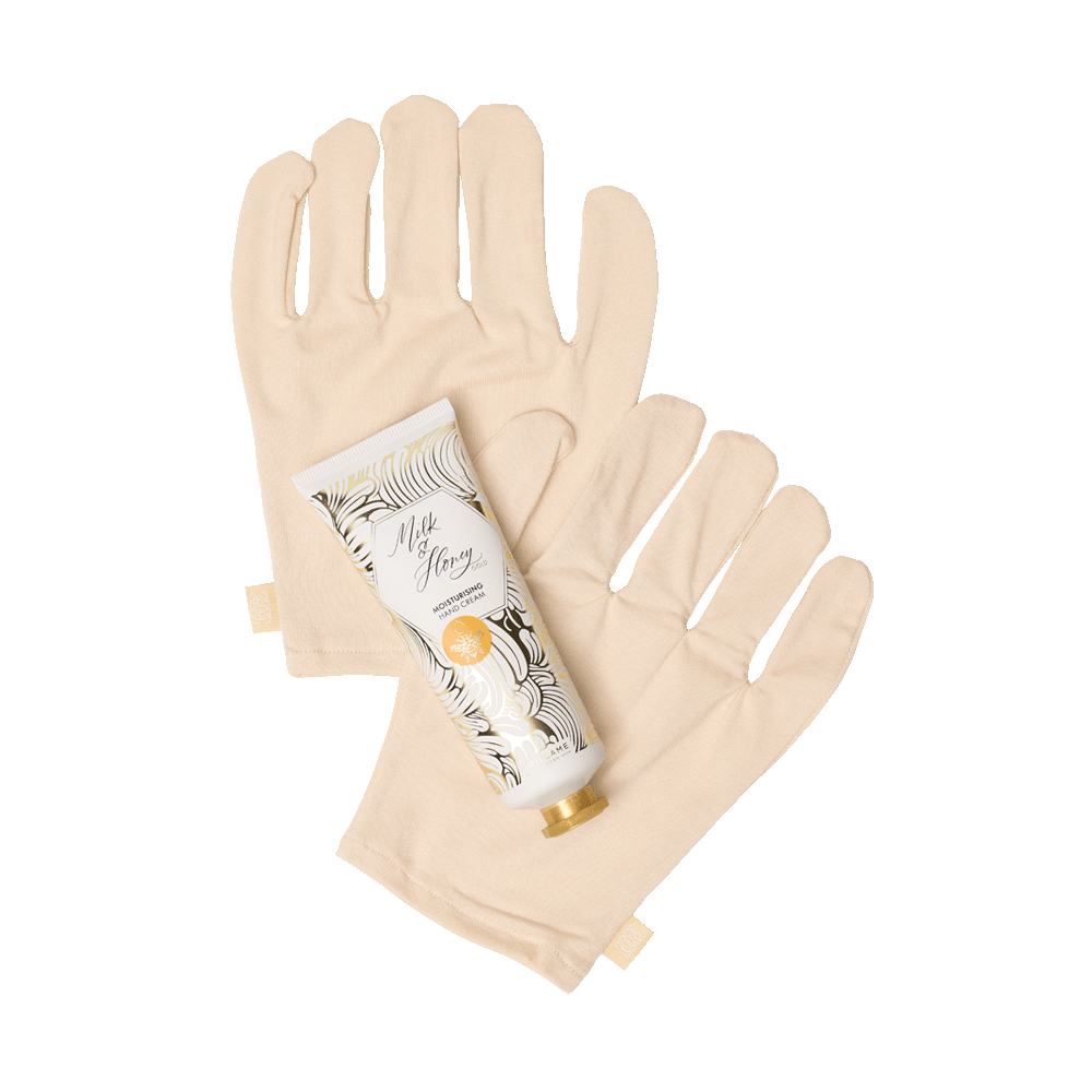 ένα σωληνάριο κρέμας και γάντια