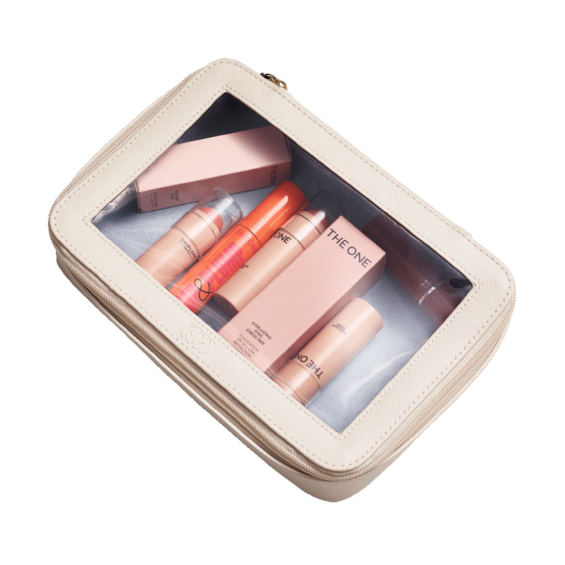 a makeup bag with a clear plastic case