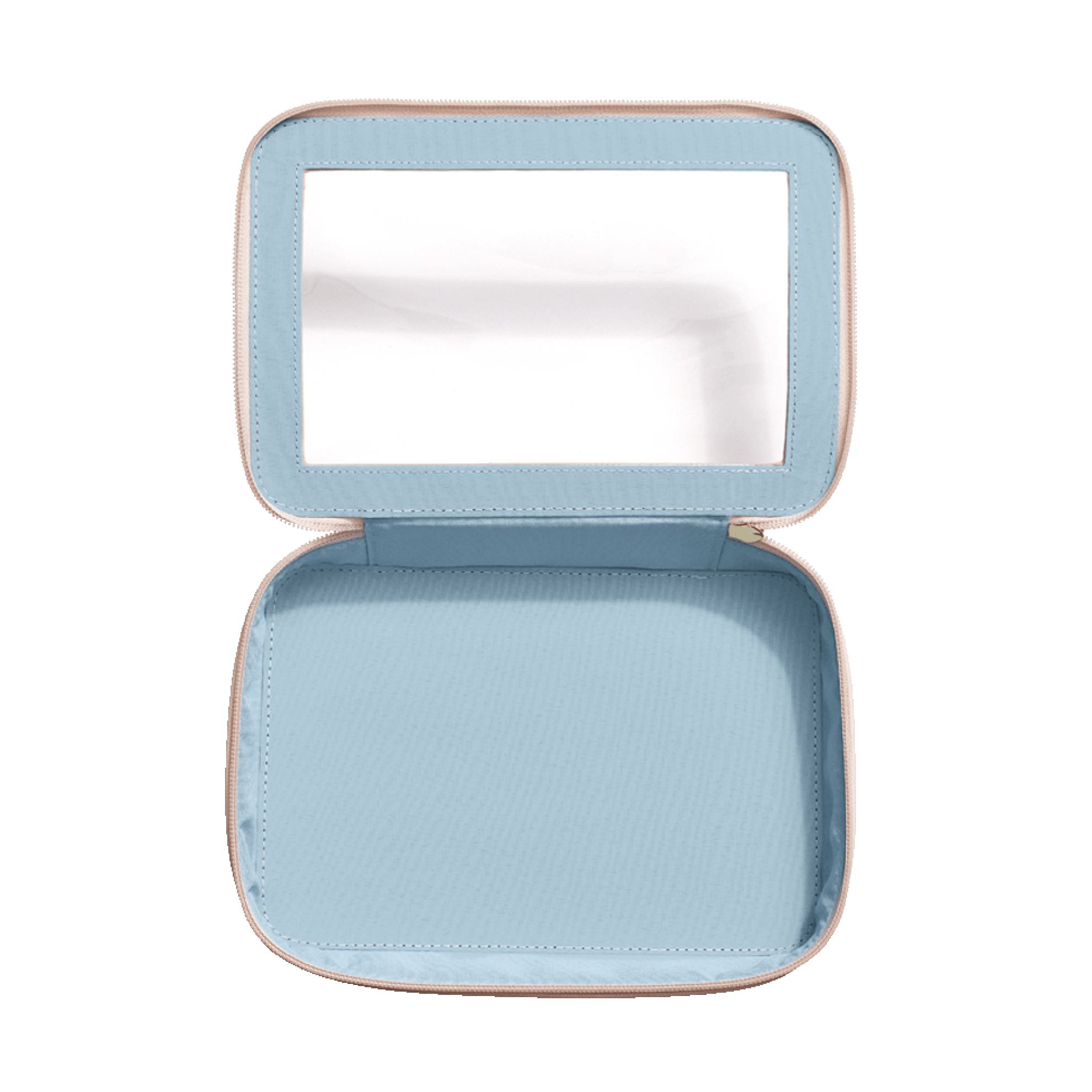 a blue case with a clear window
