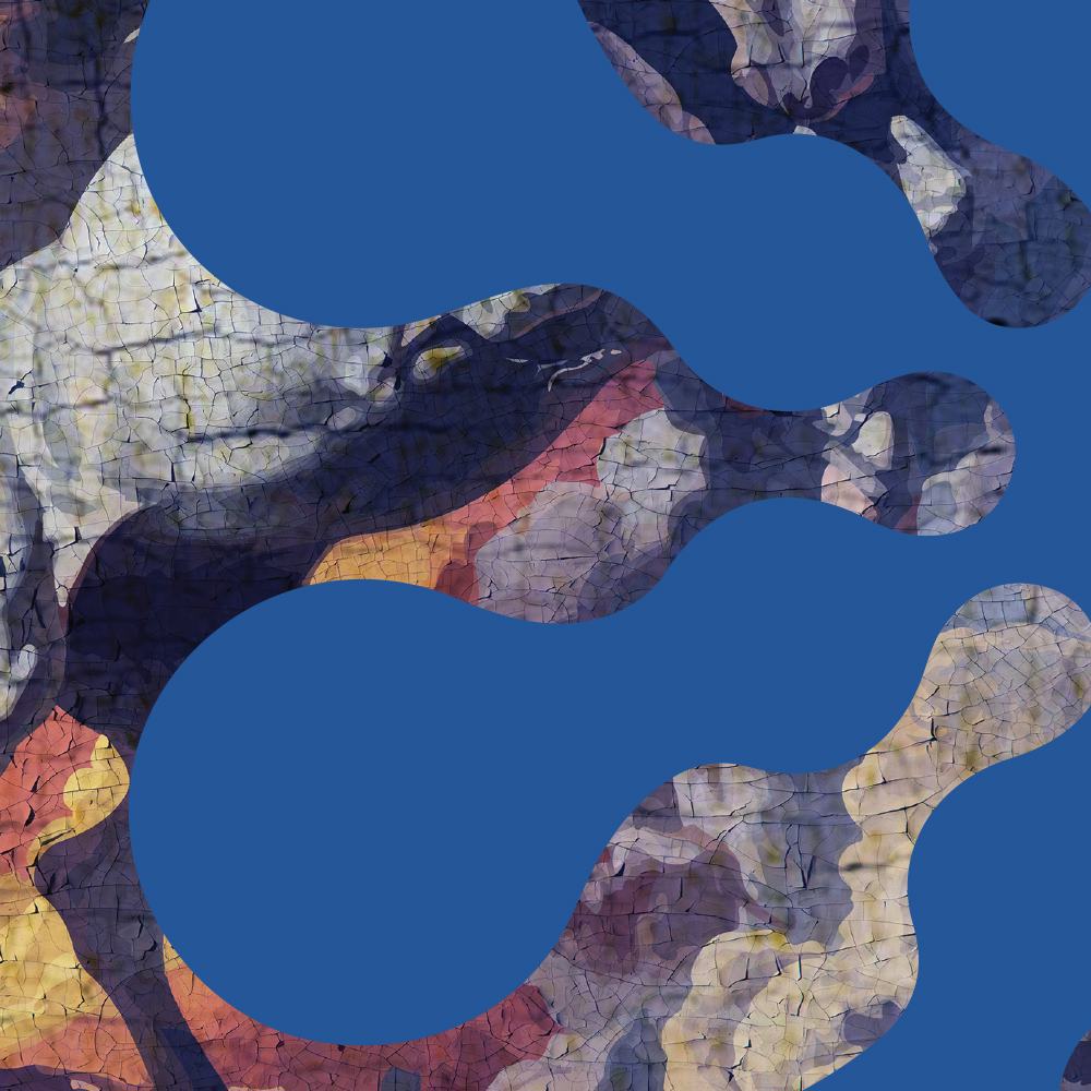 um fundo azul e branco com formas azuis e vermelhas