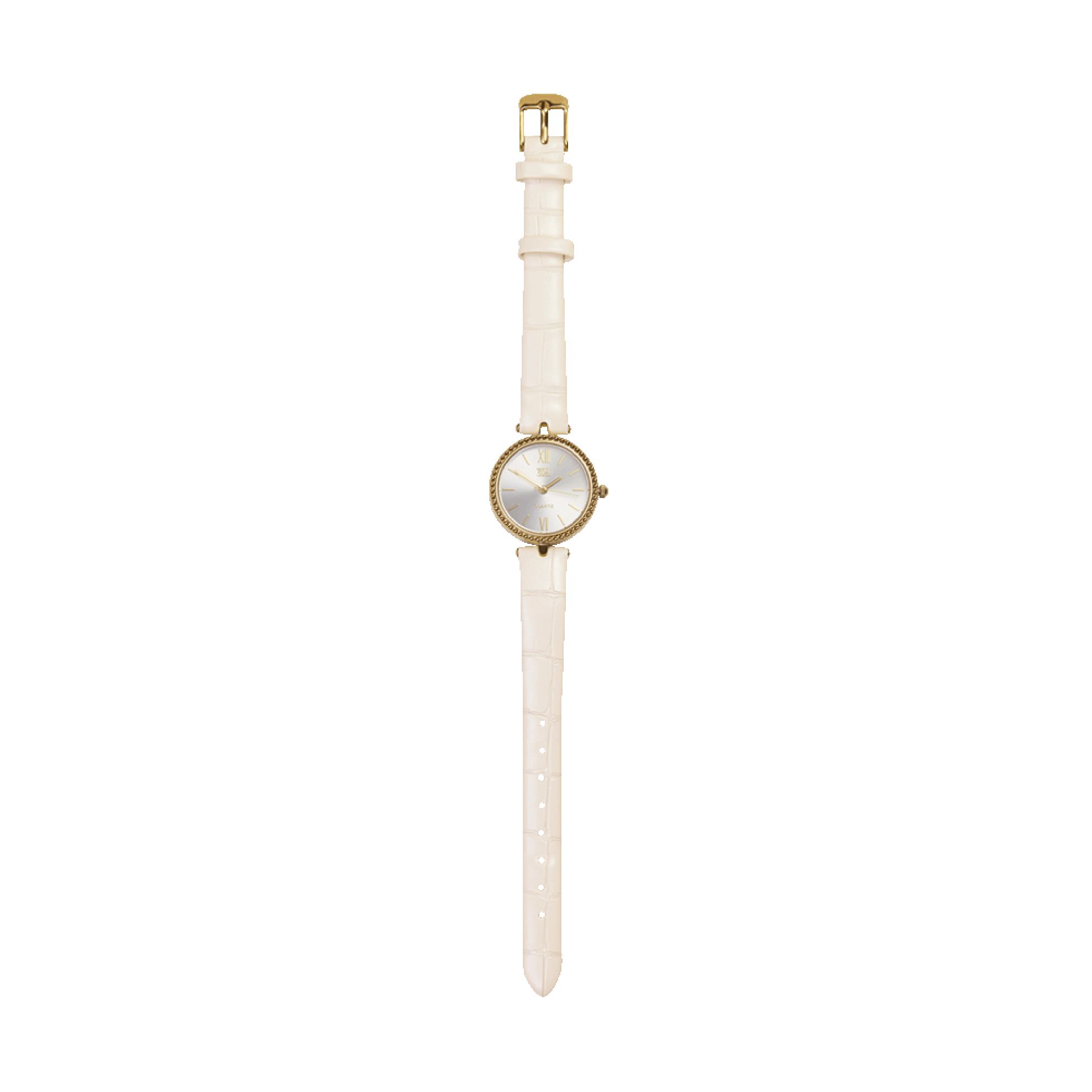 a white watch with a gold face
