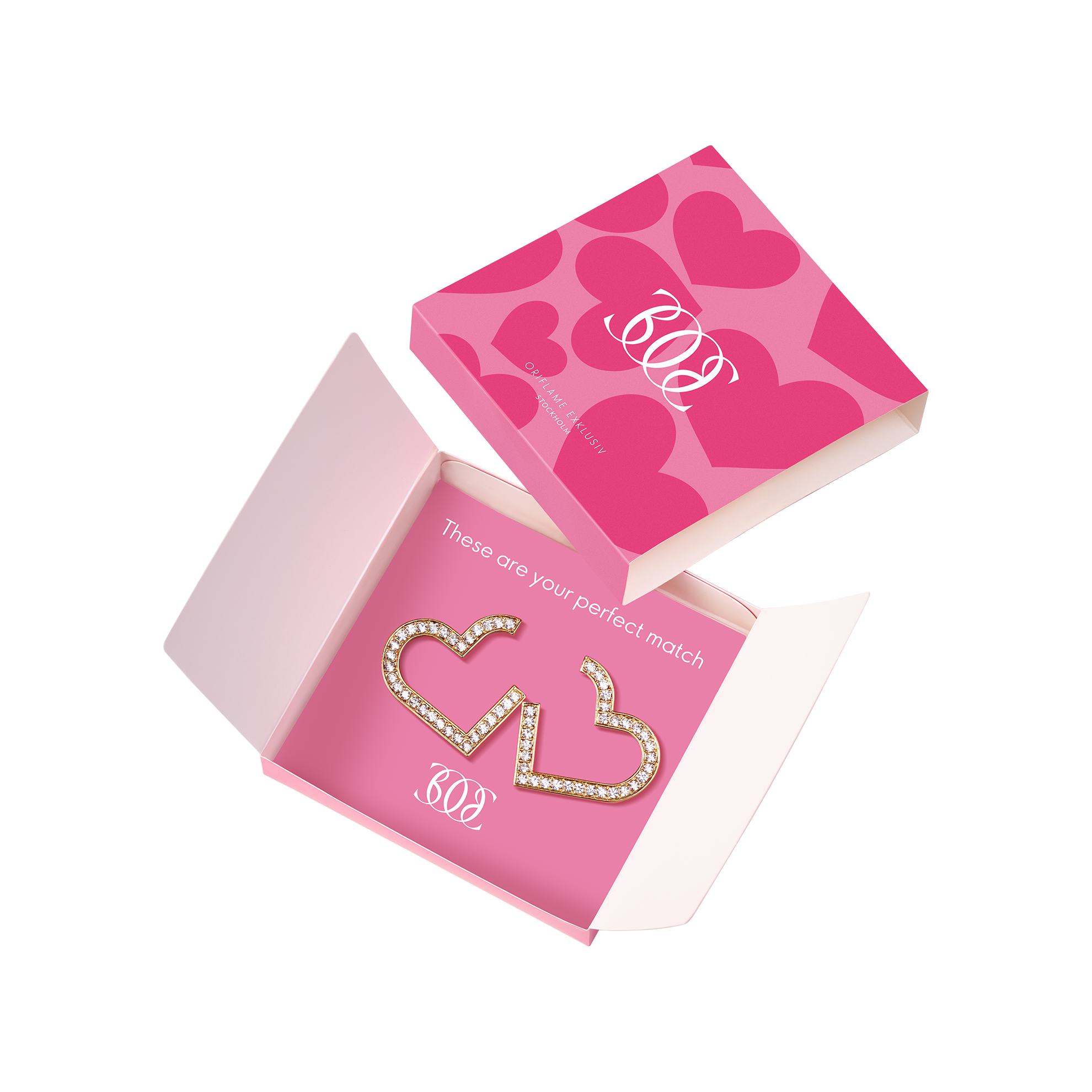 kotak pink dengan sepasang hati di dalamnya