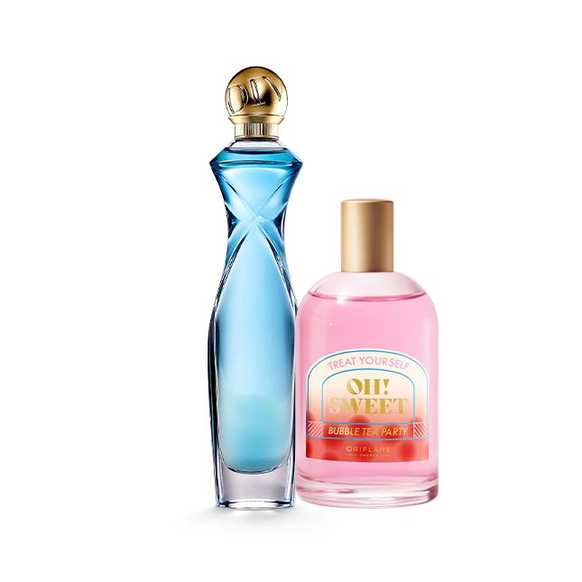 un frasco de perfume junto a otro frasco de perfume