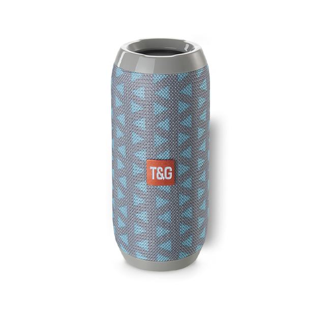 un altavoz azul y gris