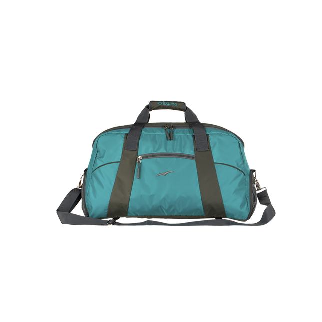 una bolsa de viaje azul y gris