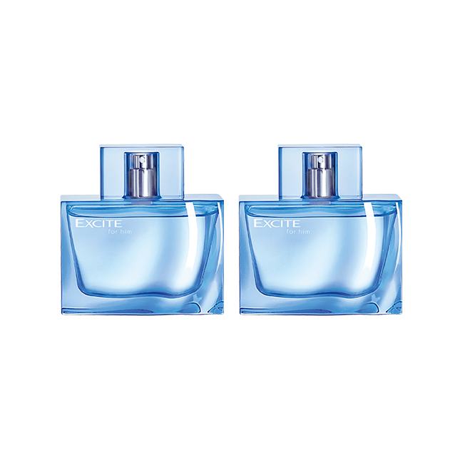 un par de frascos azules de perfume