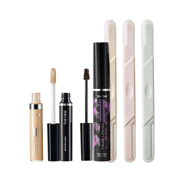 un grupo de productos de maquillaje
